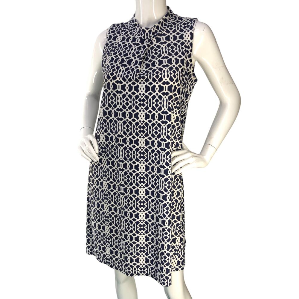 Jude Connally Womens Size S Dress Beth Shift Lattice Geo Navy Blue Stretch